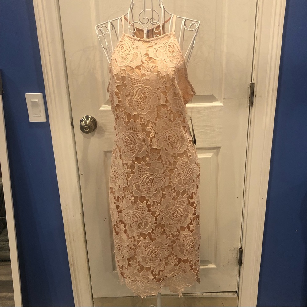 LuLus Crochet Blush Floral Dress L